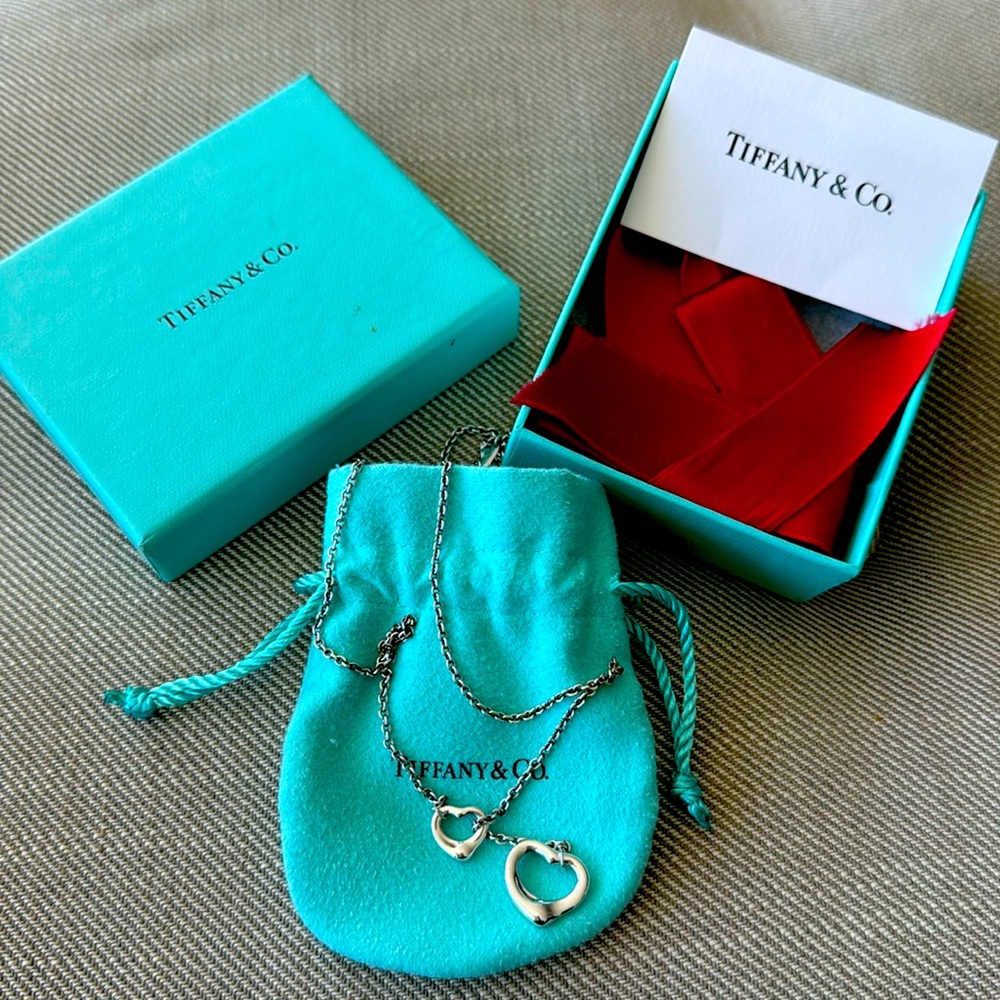 tiffany & co open heart lariat necklace in silver